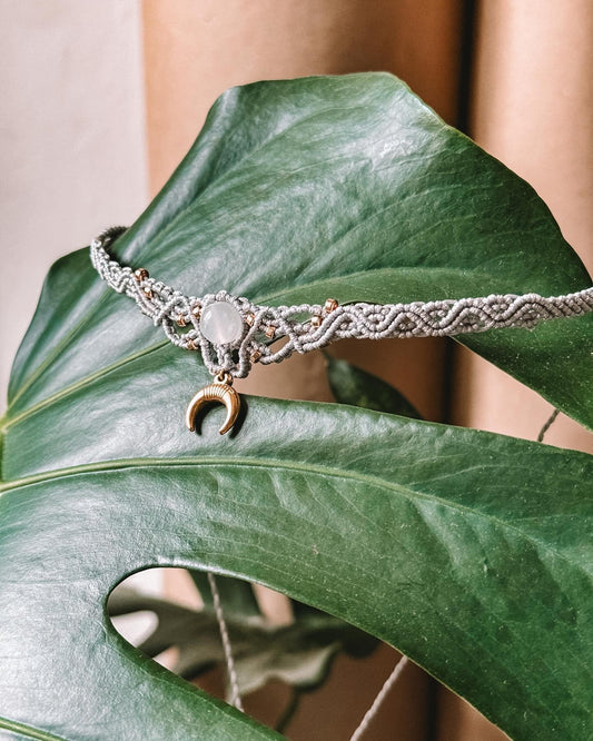 Macrame necklace with Selenite and Moon.