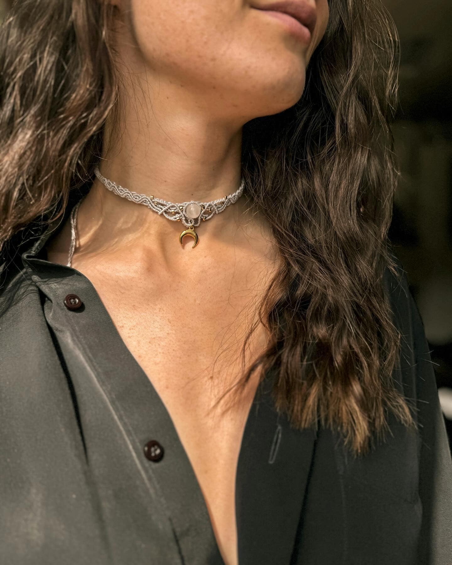 Macrame necklace with Selenite and Moon.