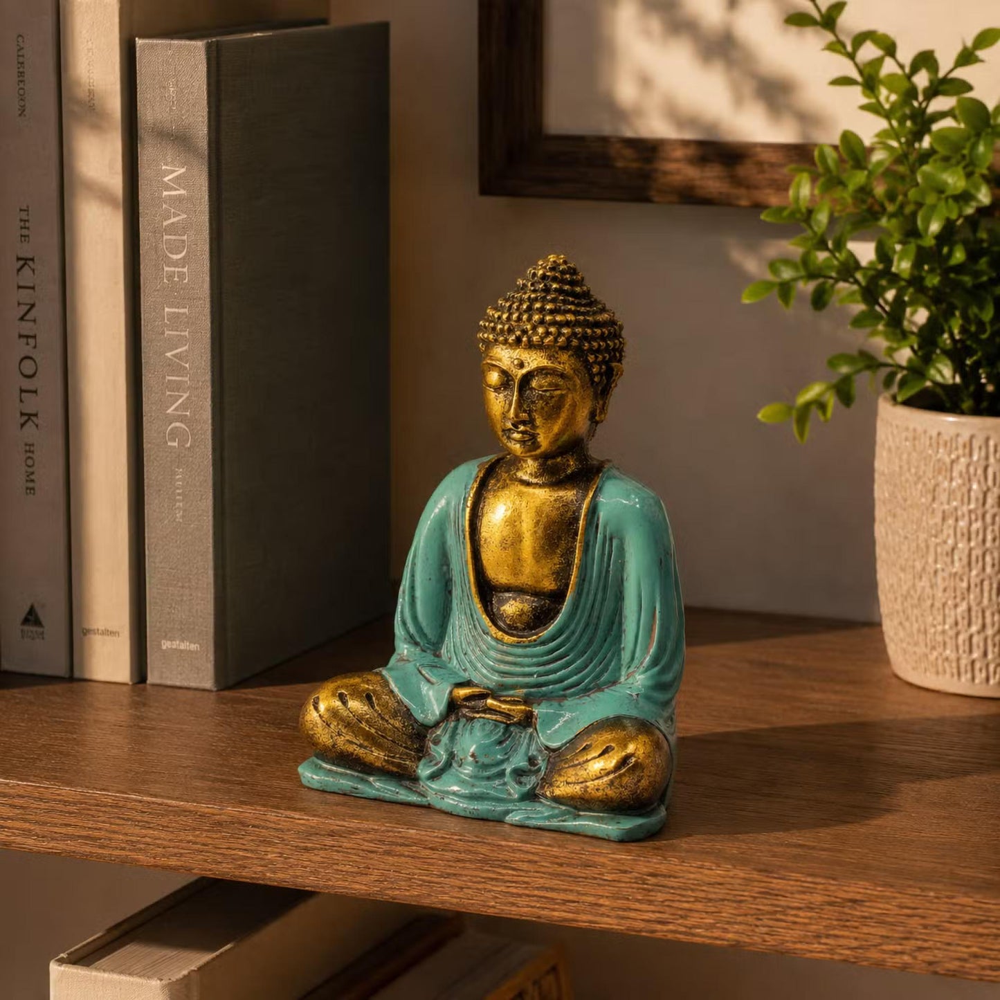 Buddhas statujas – miera un harmonijas simbols (apgleznotas ar rokām) Dhyana mudra poza.